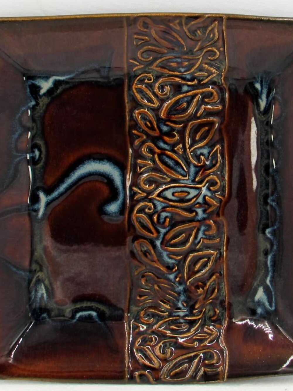 Hilborn Pottery 10" Square Brown & Blue Swirl Glazed Dish Canada